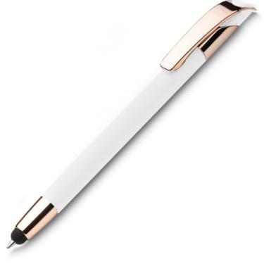 Imagem de Caneta esferográfica em metal Emborrachada com ponta touch escrita em azul. Design moderno e Anotações (Branco 1)