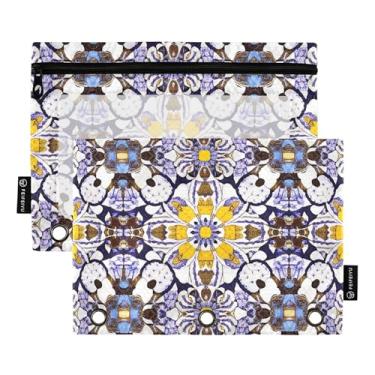 Imagem de GAIGEO Pasta para meninos com 3 anéis, bolsa para lápis, fichário com zíper, floral, escola, bolsos transparentes, flores, exótico, vintage, 25 x 18 cm, 2 pacotes