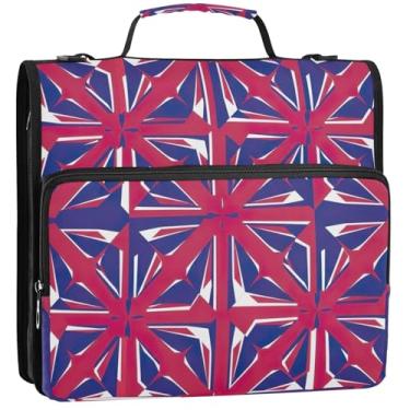 Imagem de Organizador de fichário com zíper e bandeira vermelha, branca, azul, 3 anéis, 3 anéis, bolsa de fichário para ensino médio com alça de armazenamento, pasta de portfólio com alça, 34,5 x 31,5 x 9 cm