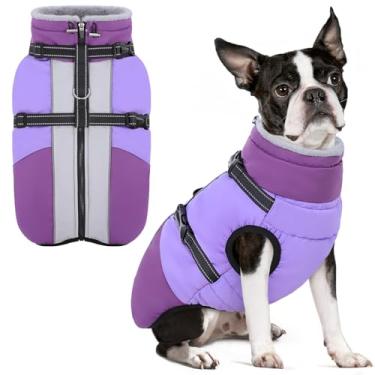Imagem de SUNFURA Casaco de inverno para cães, casaco quente para cães com arnês para cães médios, meninos e meninas, jaqueta de inverno forrada com lã refletiva, roupa de neve para Pug, Jack Russel, Schnauzer