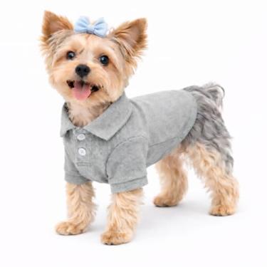 Imagem de lovelonglong Camisas polo básicas para cães de algodão premium, camisetas polo para cães grandes, médios e pequenos com coleira de dois botões, cor branca, cinza, P