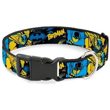 Imagem de Coleira para animais de estimação DC Comics, fivela de plástico para coleira de cachorro, poses de Batman e colagem de logotipo, preto, azul, amarelo, 21 a 30 cm de largura