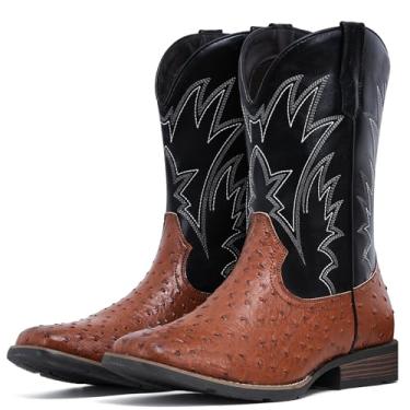 Imagem de IUV Botas de caubói masculinas Western Ostrich Larga Durável Moderna Bordada Antiderrapante Botas de Cores Sortidas, Preto, castanho, 41