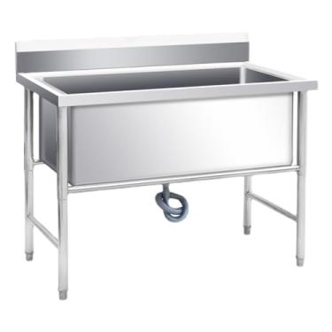 Imagem de Lava-louça independente, lava-louça de cozinha de restaurante comercial de uma única tigela de aço inoxidável, lava-louça de serviço de 1 compartimento de aço inoxidável (47,2 pol/120 cm)