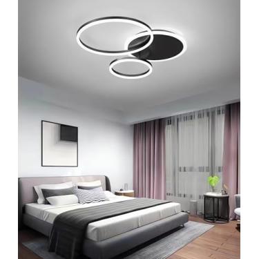 Imagem de Luminária de teto LED moderna e regulável para sala de estar, com controle remoto, temperatura de cor de 3000K a 6500K, ideal para quartos e salas de jantar (preta, 2+1 lâmpadas).