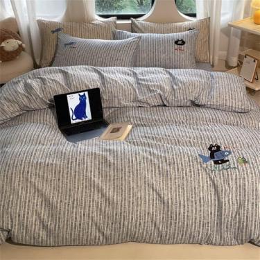 Imagem de Jogo de lençóis de algodão e cânhamo bordados, lisos, com estampa de desenho animado, macios e confortáveis, com capa de edredom e lençol de baixo, 3 e 1,5 m, conjunto de 4 peças