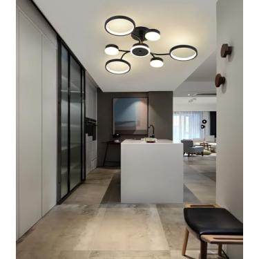 Imagem de Luminárias de LED modernas para sala de estar, luminárias de teto de LED pretas, 70 W para quarto com controle remoto, luminárias de teto redondas dimerizáveis, 3000-6000 K, adequadas para i
