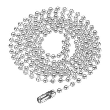 Imagem de Generic Corrente de bola de ferro 2,4 mm 75 cm de comprimento colar de contas redondas com etiqueta de cachorro com fechos de conectores para homens mulheres joias fazendo pulseiras chaveiro, prata