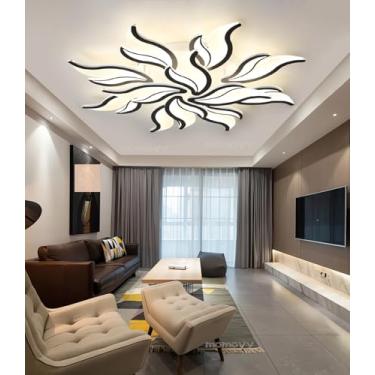 Imagem de Luminária de teto LED moderna, regulável e com controle remoto, para sala de estar, quarto e sala de jantar, com efeito de chama e multifuncional (preta, 12 lâmpadas).