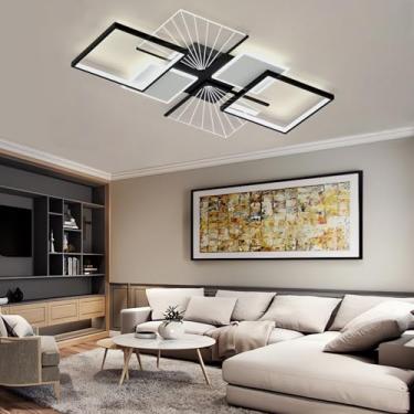 Imagem de Luminária de teto inteligente de caixa grande de 43,31 polegadas, dimerizável, moderna, LED, com controle remoto, estrutura em metal e acrílico, ideal para sala de estar, quarto e cozinha (A