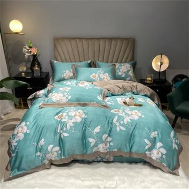 Imagem de Jogo de cama macio e sedoso com estampa floral refrescante de verão, capa de edredom e lençol, estilo 14, tamanho Queen (200x230cm), 4 peças
