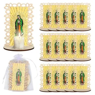 Imagem de Molduras de madeira de Nossa Senhora de Guadalupe de Virgem de Guadalupe, com sacos de presente de organza, lembrancinhas de batismo para convidados, presentes de primeira comunhão, lembrancinhas