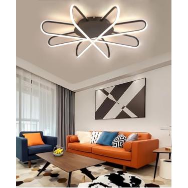 Imagem de Luminária de teto LED moderna para sala de estar, com intensidade ajustável e controle remoto, na cor preta, ideal para quarto, cozinha, escritório e ambientes internos (60 cm).