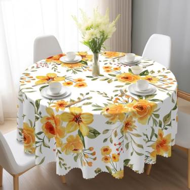 Imagem de Eikione Toalha de mesa redonda 152 cm, toalha de mesa de flores amarelas à prova d'água e sem rugas, capas de mesa, decorações de verão para jantar em casa