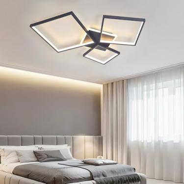 Imagem de Luminária de teto LED moderna, quadrada e regulável, em acrílico, com controle remoto, ideal para sala de estar, quarto, cozinha, hall de entrada, sala de jantar e estilo casa de campo (pret
