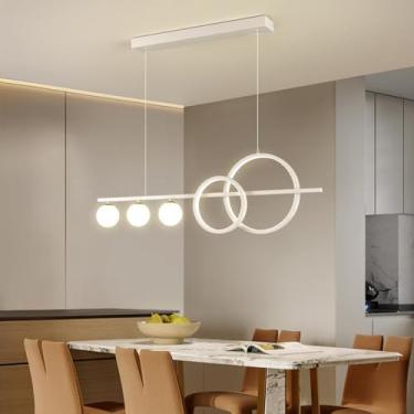 Imagem de Luminária pendente LED para mesa de jantar, com intensidade regulável e controle remoto. Luminária pendente moderna de teto LED, ideal para sala de jantar, cozinha e escritório (branca, 80 c