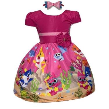 Imagem de Vestido Temático Infantil Tubarão Rosa Festa - Bento E Maria Moda Infa