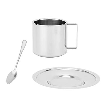 Imagem de Phefop Conjunto de Caneca de café Isolada de Aço Inoxidável Com Pires e Colher DoubleLayer para Casa (Caneca 280ML)