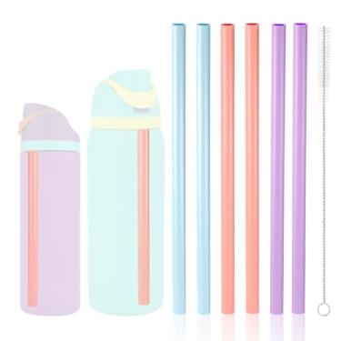 Imagem de 6un Canudos Reposição para Owala FreeSip Garrafa Água 24oz/32oz, 6 Cores Canudos Reutilizáveis em Material PP com Escova de Limpeza para Acessórios Garrafa de Água