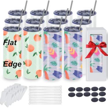 Imagem de MICLAXYS Copos de sublimação a granel, copo de sublimação de 590 ml em branco, aço inoxidável reto skinny (12, borda plana de 590 g)