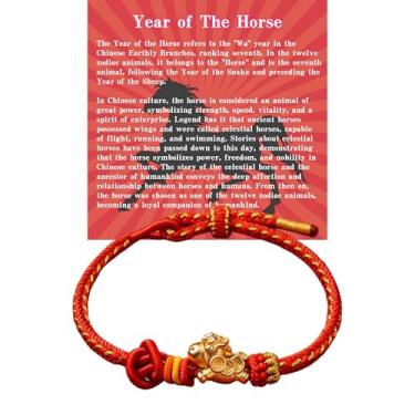 Imagem de BlingNook 2026 Ano Novo Chinês de Corda de Cavalo Pulseiras com Contas para Mulheres e Homens, Cartão Presente do Zodíaco Chinês Origem Animal Trançada à Mão Cordão Ajustável Pulseira Pingente Boa