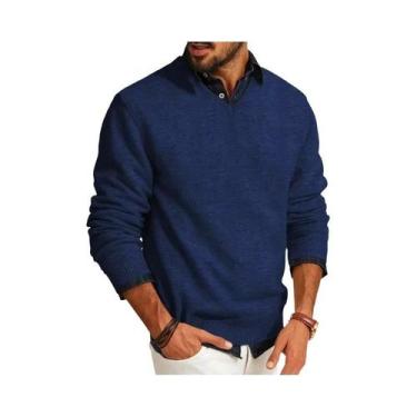 Imagem de Suéter Masculino Slim Fit De Lã Com Decote Em V, Leve, Manga Longa, Ca