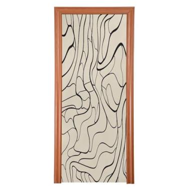 Imagem de Wassud Capa de porta com padrão de arte de linha abstrata, decoração de porta de Halloween, faixa interna e externa, decoração de casa grande 81 x 200 cm