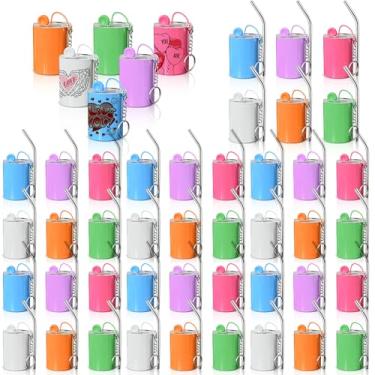 Imagem de AGH Pacote com 48 minicopos de 85 g com canudo e tampa, copos de sublimação de aço inoxidável, copos isolados a vácuo de parede dupla com chaveiro, 6 cores