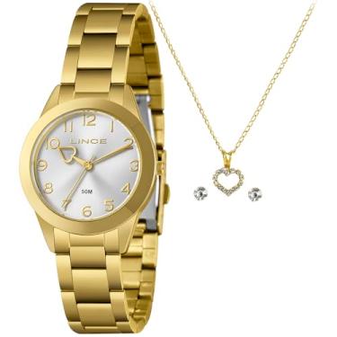 Imagem de Relógio Feminino Dourado Lince Mostrador Champanhe com Ponteiro de Coração Kit Colar e Brincos LRG4844L34 K0KN
