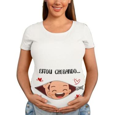 Imagem de Camiseta Gestante Estou Chegando Papai Chá De Bebê Grávida Branca - De