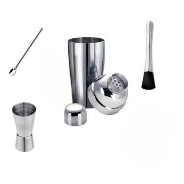 Imagem de Kit Caipirinha 4 peças Inox Barman Coqueteleira Profissional Drinks coqueteleira inox，bartender，caipirinha，coqueteleira profissional