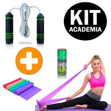 Imagem de Kit Treino em Casa Corda De Pular Profissional + Elástico Pilates e Yo