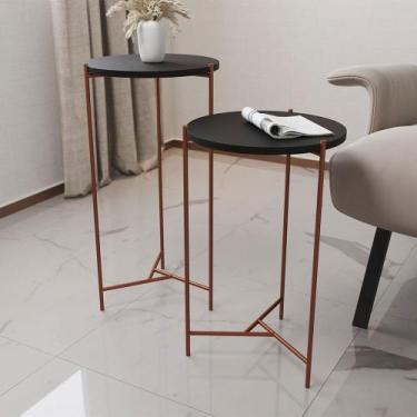 Imagem de Mesa Lateral Redonda Áquila Cobre e Tampo Preto - IRON WOOD
