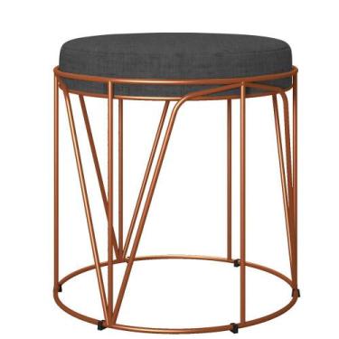 Imagem de Puff Decorativo Aramado Bronze Zaya L02 Linho Chumbo - Lyam Decor