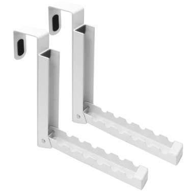 Imagem de Uenhoy Pacote com 2 ganchos dobráveis sobre a porta para roupas, prateleira dobrável dobrável sobre a porta para lavanderia, dormitório, quarto, cabideiro portátil para roupas, cabide externo, branco