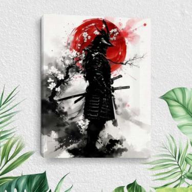 Imagem de Arte de parede em tela de cereja samurai japonês, pinturas de arte emolduradas de Bushido japonês, decoração de parede, imagem japonesa de lua cheia para sala de estar, sala de jantar, cozinha
