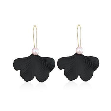 Imagem de GBAHFY Brincos de resina com pingente de pétala de rosa Boho brincos de flor em camadas de acrílico com pingente floral exagerado para mulheres e meninas, Acrílico, Pérola