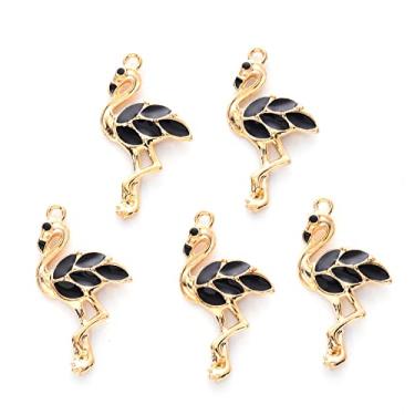Imagem de Spritewelry Pingentes de flamingo esmaltados, 100 peças, branco, mini flamingo, animal para fazer joias, pulseiras, colar, brincos, dia dos namorados, verão, artesanato DIY, Black, Metal, Sem Pedra