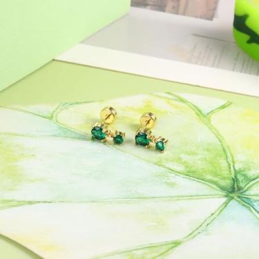 Imagem de Brincos de aço inoxidável 20G com costas planas para mulheres e homens, brinco de cartilagem de zircônia cúbica verde, standard, Aço inoxidável, Sem pedra preciosa