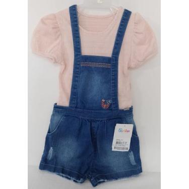 Imagem de Conjunto Jardineira Jeans + Blusa Menina Verão Paraiso 14121, TAM 8 AN