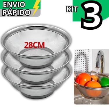 Imagem de Kit 3 Cesto De Inox Escorredor 28CM Para Lavar Alimentos Arroz Legumes