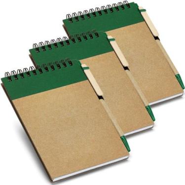 Imagem de Kit 3x Caderneta Pocket Eco com Caneta 10x14cm 60 Folhas TopGet Verde,
