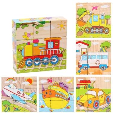 Imagem de Brinquedo Educativo Blocos de Madeira para Bebê e Crianças – Cubo Quebra-Cabeça 6 Lados Interativo, Jogo de Encaixe, Aprendizagem Precoce e Cognição (Transporte)
