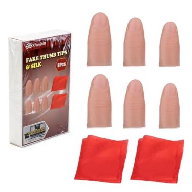 Imagem de Xfunjoin 8Pcs Professional Vanishing Silk Magic Set: 6 Mix Size Fake Thumb Tips & 2 Silk Handkerchiefs - Close-Up Magic Props for Vanish & Appear Illusions