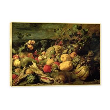 Imagem de Moldura dourada. Arte vintage emoldurada de frutas mortas, pintura clássica de cozinha country, decoração de parede de casa de fazenda quente para sala de jantar e cozinha. B32. 60x84cm-23,6x33,1in