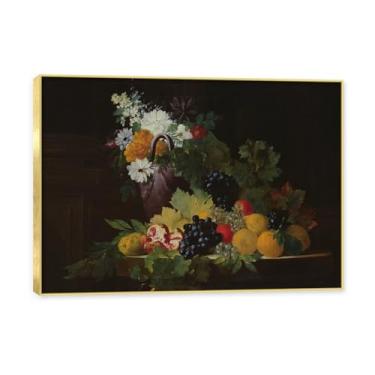 Imagem de NHLDZYH Moldura dourada. Arte de parede vintage - natureza morta com frutas - quadro de tela de estilo clássico - pintura de natureza morta com moldura decorativa. B52. 50x70cm