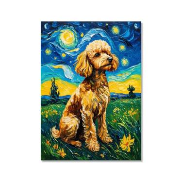 Imagem de Pintura a óleo floral colorida abstrata Van-Gogh Dog Starry Night Pôster em tela de arte de parede impressões engraçadas de animais para decoração de casa e sala de estar (SKU13,20.3x30.5 cm = (20 x