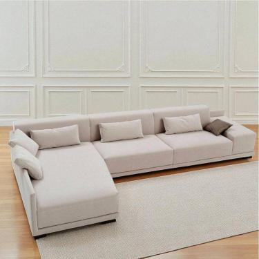 Imagem de Sofá de Canto 5 Lugares com Chaise Revestimento em Sarja 336x74cm Off White