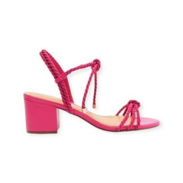 Imagem de Sandalia Feminina Arezzo Cordão Amarração Salto Medio Bloco Rosa-Feminino