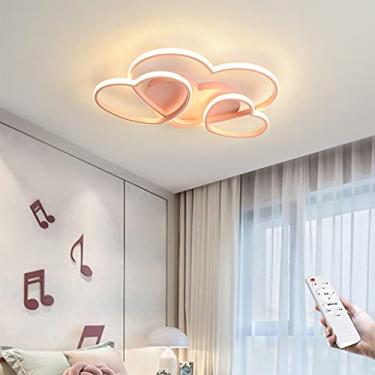 Imagem de Luminária de teto LED moderna para quarto infantil, quarto de meninas, com intensidade regulável e controle remoto. Design com cúpula de acrílico em formato de coração. Ideal para cozinha, s